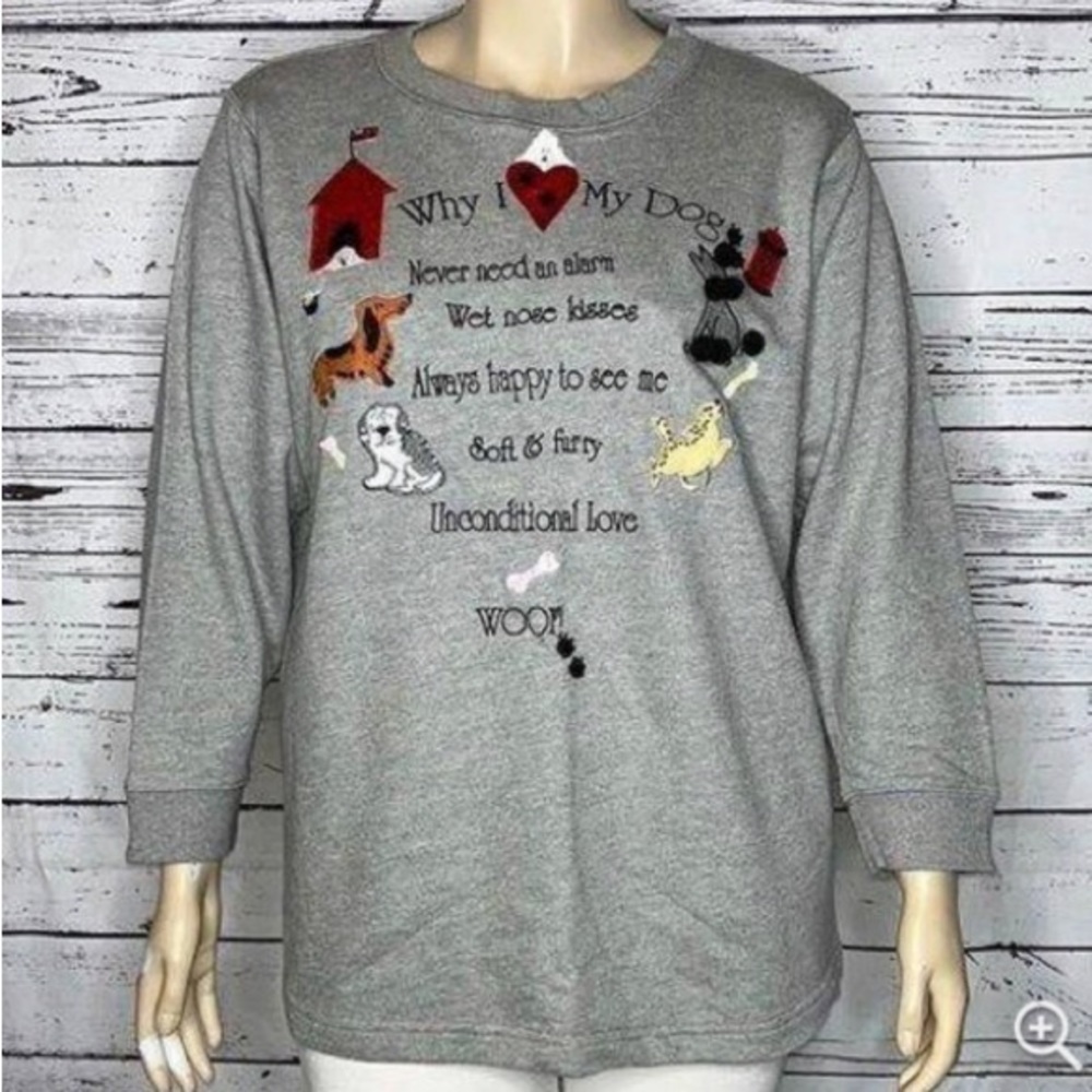 Quacker Factory “Why I ❤️ My Dog” Graphic 3D Shirt; Gray; Size: Small
